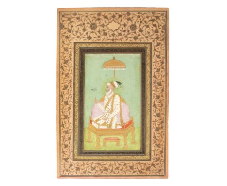 A portrait of Emperor Alamgir enthroned,India, Deccan, first half 19th centuryOpaque pigments heightened with gold on paper, 