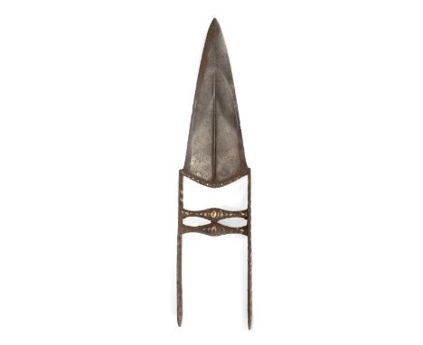 A gold and silver inlaid push dagger (katar),North India, first half 18th century,The hilt with alternating gold and silver c