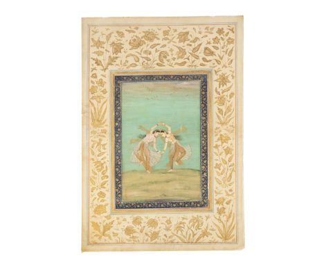 A double-sided illustrated album folio : a Kathak dance and a study of a blue-throated barbet after the Mughal artist Ustad M