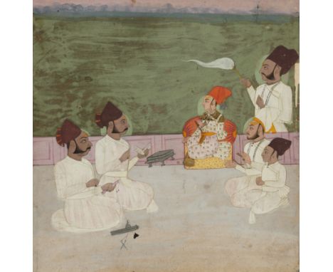 Kunvar Sri Kisan in durbarJodphur, Marwar, first half 19th centuryOpaque pigments heightened with gold on paper, reclining on