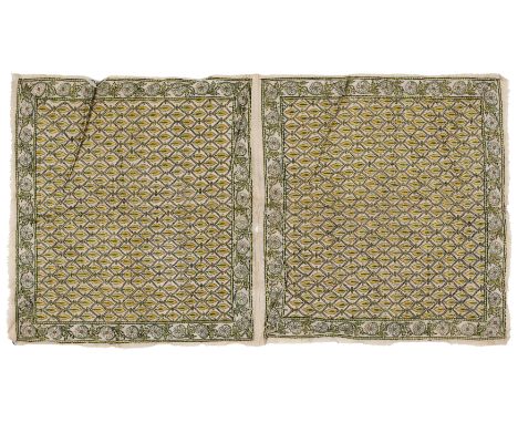 Two embroidered kerchiefs,India, late 20th century, The first composed of two kerchiefs, with a lattice composed of linked me