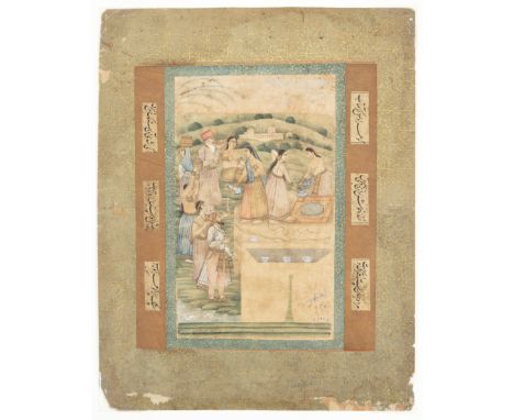 A Zoroastrian (Parsi) scene, North India, circa 1900Opaque pigments heightened with gold and silver on paper, depicting a sce