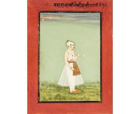 A standing portrait of a maharajaJaipur, Rajasthan, Northern India, second half eighteenth century,Opaque pigments heightened