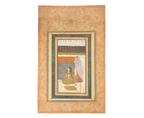An illustrated album folio : a forlorn ladyProvincial Mughal, North India, mid-19th centuryOpaque pigments heightened with go