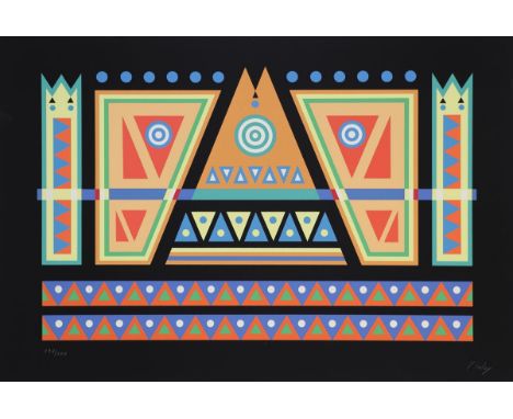   Yves Laloy  1920 Rennes - 1999 Cancale - Komposition auf schwarzem Grund - Farbserigrafie/Karton. 132/200. 41 x 60,8 cm. Si