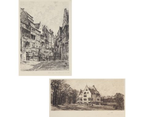   Hugo Ulbrich  1867 - 1928 - Villa im Park - Radierung/Papier. 23,5 x 45,5 cm, 39,5 x 49,5 cm. Sign. r. u.: Hugo Ulbrich. Da