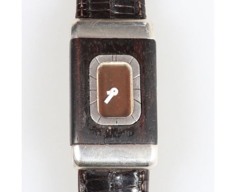   LANVIN-Damenarmbanduhr der 1970er Jahre - Vintage  Fa. Lanvin, Paris. Silber und Holz. Gewicht: 31,1 g. Auf dem Boden bez.: