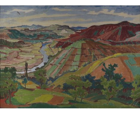   Johannes Sass  1897 Magdeburg - 1972 Hannover - "Frühsommerliche Flusslandschaft" - Öl/Lwd. 85 x 115 cm. Monogr. r. u.: JS.