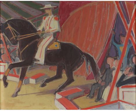   Johannes Sass  1897 Magdeburg - 1972 Hannover - "Schulreiter" - Öltempera/Lwd. 86 x 106 cm. Monogr. und dat. r. u.: JS (19)