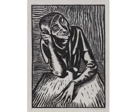   A. Paul Weber  1893 Arnstadt - 1980 Schretstaken - "Noch einen?" - Lithografie/Papier. 44,2 x 32,5 cm, 56,5 x 44 cm. Sign. 