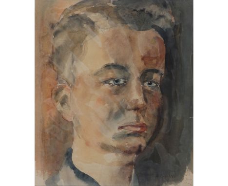   Günter Schwebsch  1926 - 2011 - Selbst - Aquarell/Papier. 29,5 x 25 cm (Passepartoutausschnitt). Undeutl. sign. r. u. Dat. 