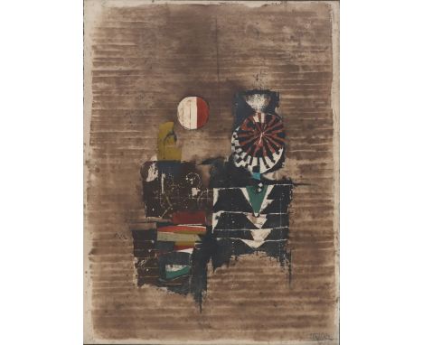   Johnny Friedlaender  1912 Pleß - 1992 Paris - Abstrakte Komposition - Farbige Aquatintaradierung/Papier. 87/95. 76 x 56,5 c