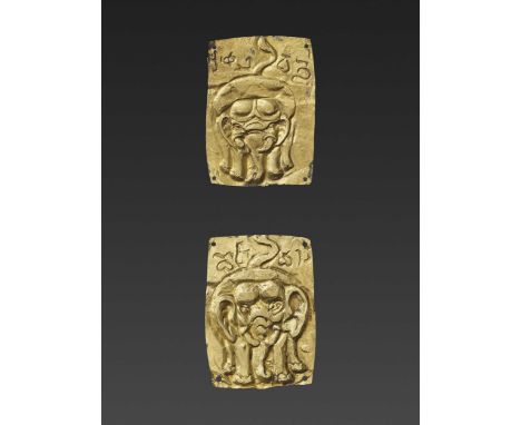 Champa, 8th-10th century. The gold plaques of rectangular form, each executed in fine repoussé depicting a standing elephant 