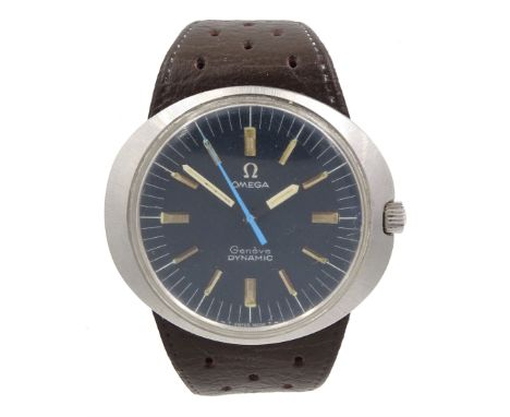 Omega Geneve Dynamic gentleman's stainless steel manual wind wristwatch, blue enamel dial with light blue centre seconds, on 