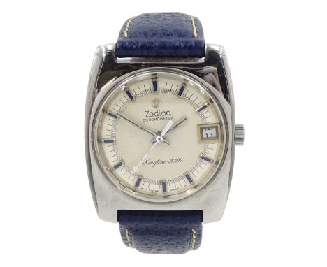 Zodiac Kingline 36000 gentleman's stainless steel automatic chronometer wristwatch, with date aperture, on blue leather strap