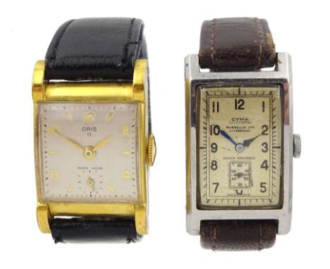 Cyma Watersport manual wind rectangular wristwatch and a Oris 15 rectangular wristwatch, both with subsidiary seconds dial on