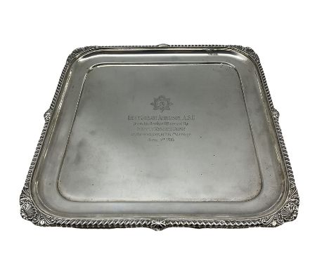 Silver square presentation salver ' Lt Gordon Anderson ASC from his brother officers on his Marriage June 3rd 1916', the reve