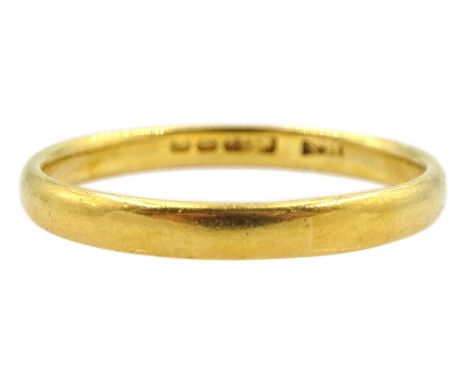 22ct gold wedding band, Birmingham 1934Condition Report:Approx 3.2gm, size R-S, band depth = 2.5mm