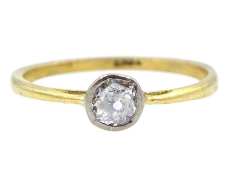 Early-mid 20th century gold bezel set single stone old cut diamond ring, stamped 18ct, diamond approx 0.20 caratCondition Rep