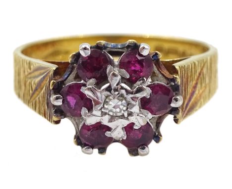 18ct gold garnet and diamond cluster ring, London 1975Condition Report:Approx 3.34gm, size K-L