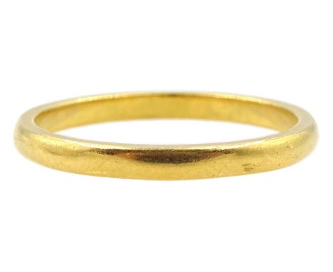 22ct gold wedding band, hallmarkedCondition Report:Approx 2.65gm, size M, band depth = 2mm