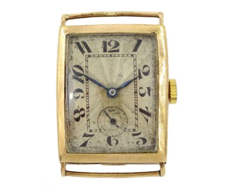 Buren gentleman's 9ct gold manual wind rectangular wristwatch, silvered dial with subsidiary seconds dial, case by William He