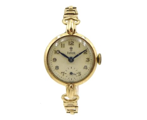 Tudor 9ct gold ladies manual wind wristwatch, Chester 1957, on 9ct gold strap hallmarkedCondition Report:Approx 10.85gm (excl