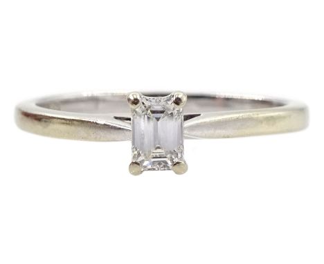 18ct white gold single stone emerald cut diamond ring, hallmarked, diamond approx 0.25 caratCondition Report:Approx 2.05gm, s