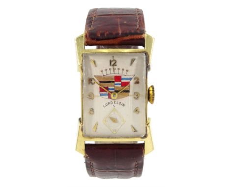 Lord Elgin gentleman's Art Deco 14ct gold 21 jewels manual wind rectangular wristwatch, movement stamped P530893, silvered en