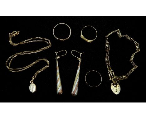 9ct gold jewelery including pair do pendant earrings, gate bracelet, stone set ring etc, hallmarked or testedCondition Report