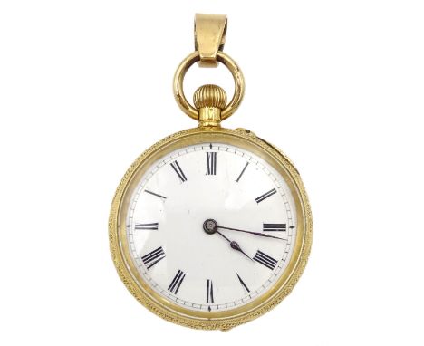 Early 20th century 18ct gold keyless cylinder ladies pocket watch by Baume &amp; Co, white enamel dial with Roman numerals, t