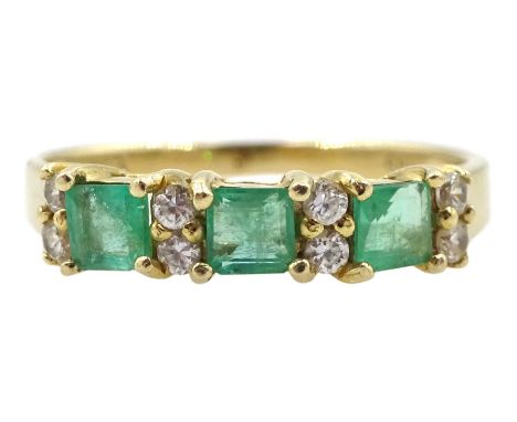 14ct gold emerald and round brilliant cut diamond ring, stamped 585 Condition Report:Approx 1.6gm, size K, well presented rin