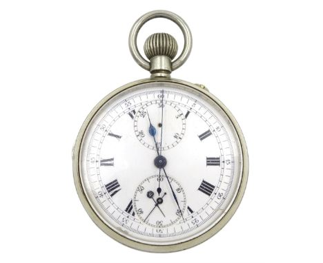 Watkins Queen Bee chrome exposure meter keyless chronograph pocket watch, circa 1930, white enamel dial with Roman numerals, 