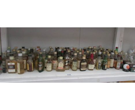 A shelf of assorted miniature wines and spirits.