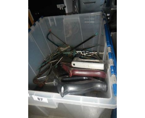 A box of saws including hack saw, tile saw, wood saws etc.,