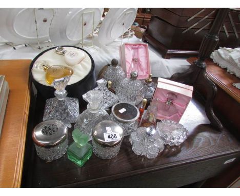 A mixed lot of scent bottles and trinket pots etc.,