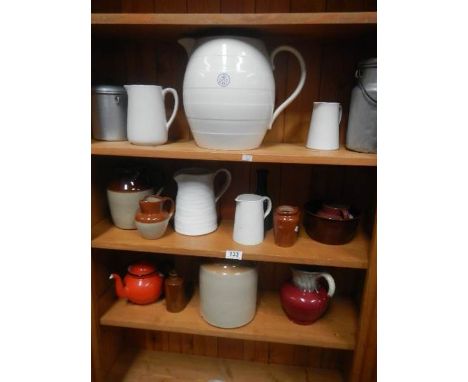 A mixed lot including stoneware, Minton R.A.F jug (a/f) enamel ware etc.,