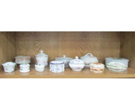 A shelf of assorted trinket boxes including Royal Crown Derby, Limoges, Palissy etc.,