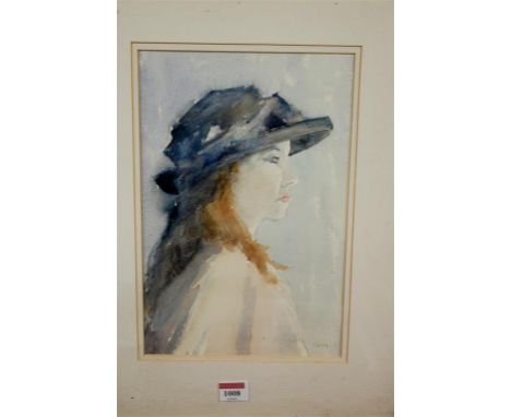 Geoff Masters - Profile portrait of a young woman, watercolour and wash with traces of pencil, signed with monogram, 32 x 21c
