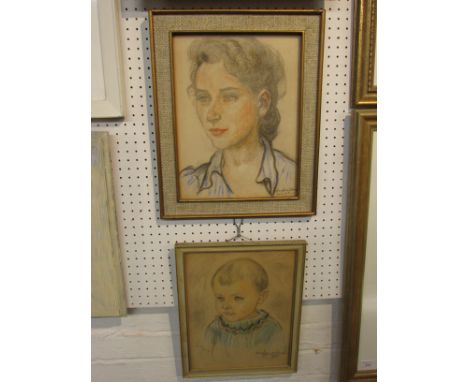 Lucy Drienzkowski, portrait of girl with brown hair, watercolour, 30cm x 38cm, F&G; Nina Alexandrowicz, portrait of lady with