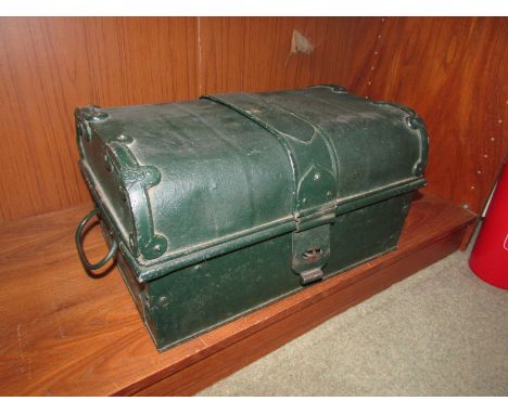 Burroughs Wellcome & Co medicine chest modelled as a travelling trunk, metal painted green, the top folding out with two comp