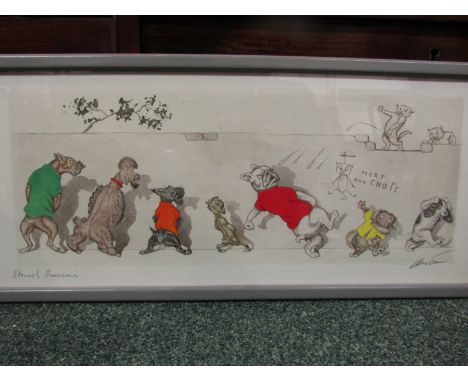 After Boris O'Klein, 'Mort aux chats', hand tinted print, endorsed in pencil, F&G