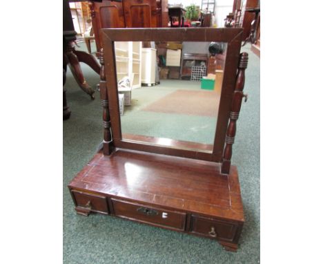 Banded mahogany dressing table mirror, probably from the 19th century, the square framed mirror set on turned supports angled