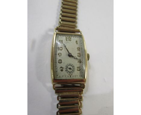 9ct gold gentleman's wristwatch, unsigned oblong dial with subsidiary seconds dial, interior of case stamped Dennison 9 375 e