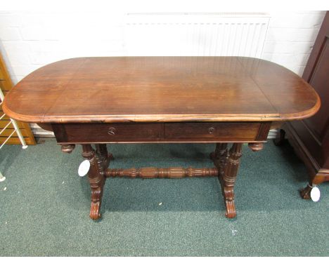 French D-end lap sofa table in a richly figured wood perhaps rosewood, probably dating from late 19th / early 20th century, t