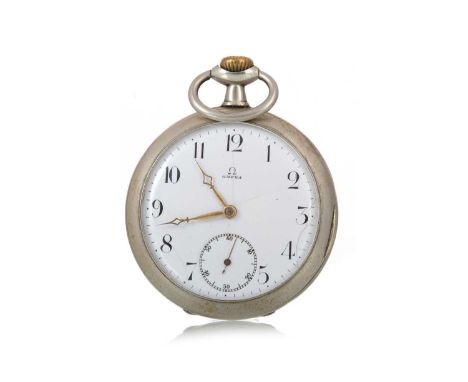 OMEGA TWO POCKET WATCHES  each with white dials and Arabic hour markers, the smallest 43mm, the largest 49mm  Each ticking at