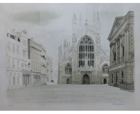 David Gentleman (b.1930)+A limited edition lithograph of Bath Abbey, signed to lower margin, 44cm x 57cm, framed and glazed, 