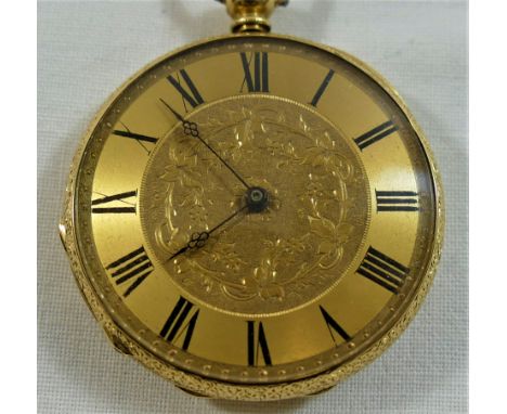 A Stauffer Son and Co. Swiss open faced key wind pocket watch, housed in yellow metal case, the crown stamped '18K', the bow 