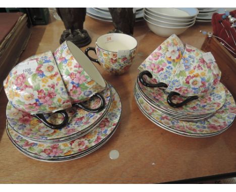 A Burlington ware chintz floral part tea service, five plates, six saucers and five cups (one chipped)