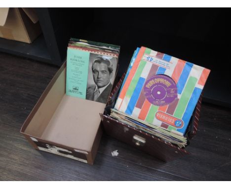 A selection of single records including 4 Beatles singles, Fats Domino. Vernon girls Decca 11549 etc